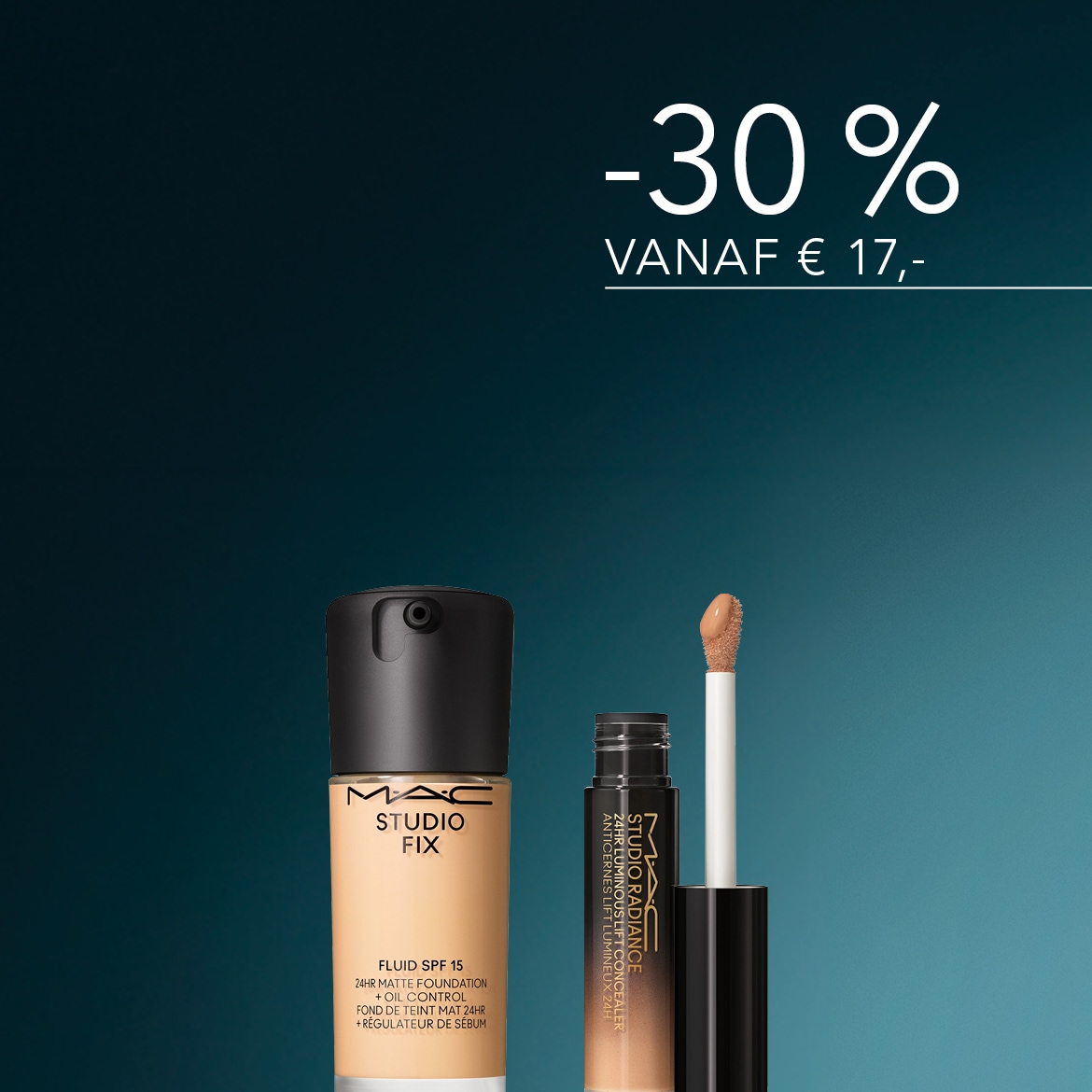 Ontdek de MAC Studio Fix Fluid SPF 15 foundation en Studio Radiance concealer, nu met 30% korting vanaf €17,-.