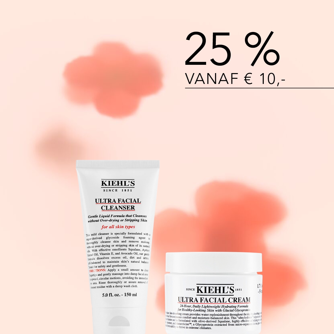 Ontdek de Kiehl's Ultra Facial Cleanser en Cream, nu met 25% korting vanaf €10,-, voor een zachte reiniging en hydratatie van alle huidtypes.