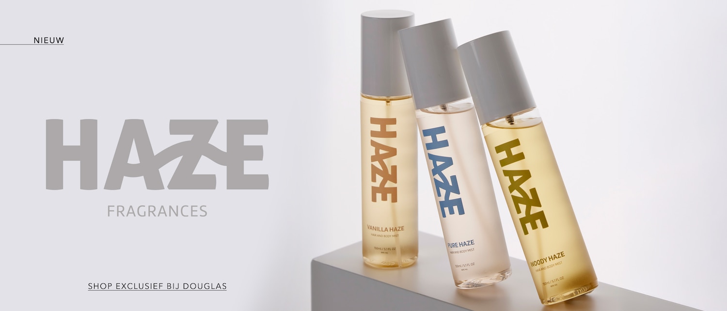 Ontdek de nieuwe Haze geuren, exclusief bij Douglas, in flessen van vanille, pure en houtachtige nevels voor haar en lichaam.