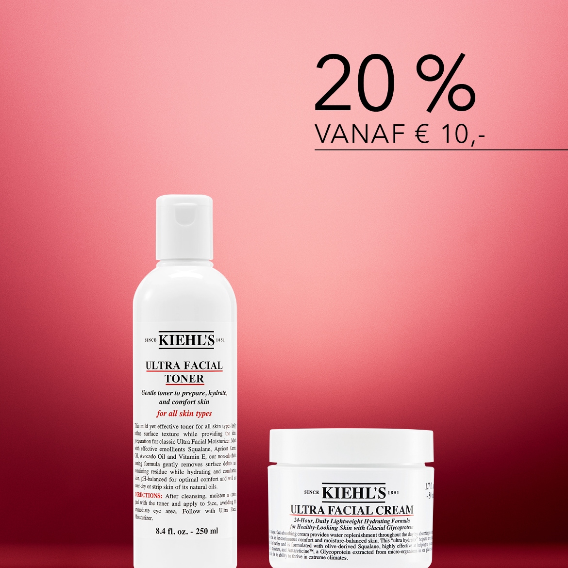 Kiehl's Ultra Facial Toner bereidt de huid voor, hydrateert en verzacht, geschikt voor alle huidtypen, nu met 20% korting vanaf € 10,-.