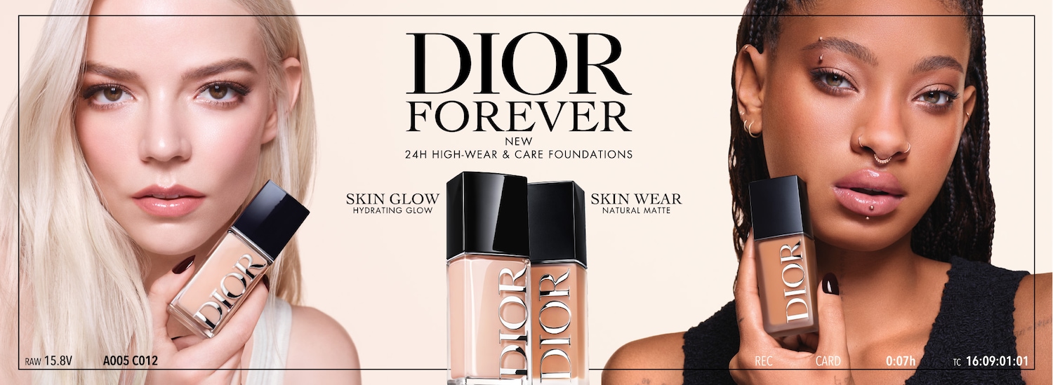 Ontdek Dior Forever, de nieuwe 24H high-wear & care foundation, verkrijgbaar in Skin Glow voor een hydraterende glans en Skin Wear voor een natuurlijke matte finish.