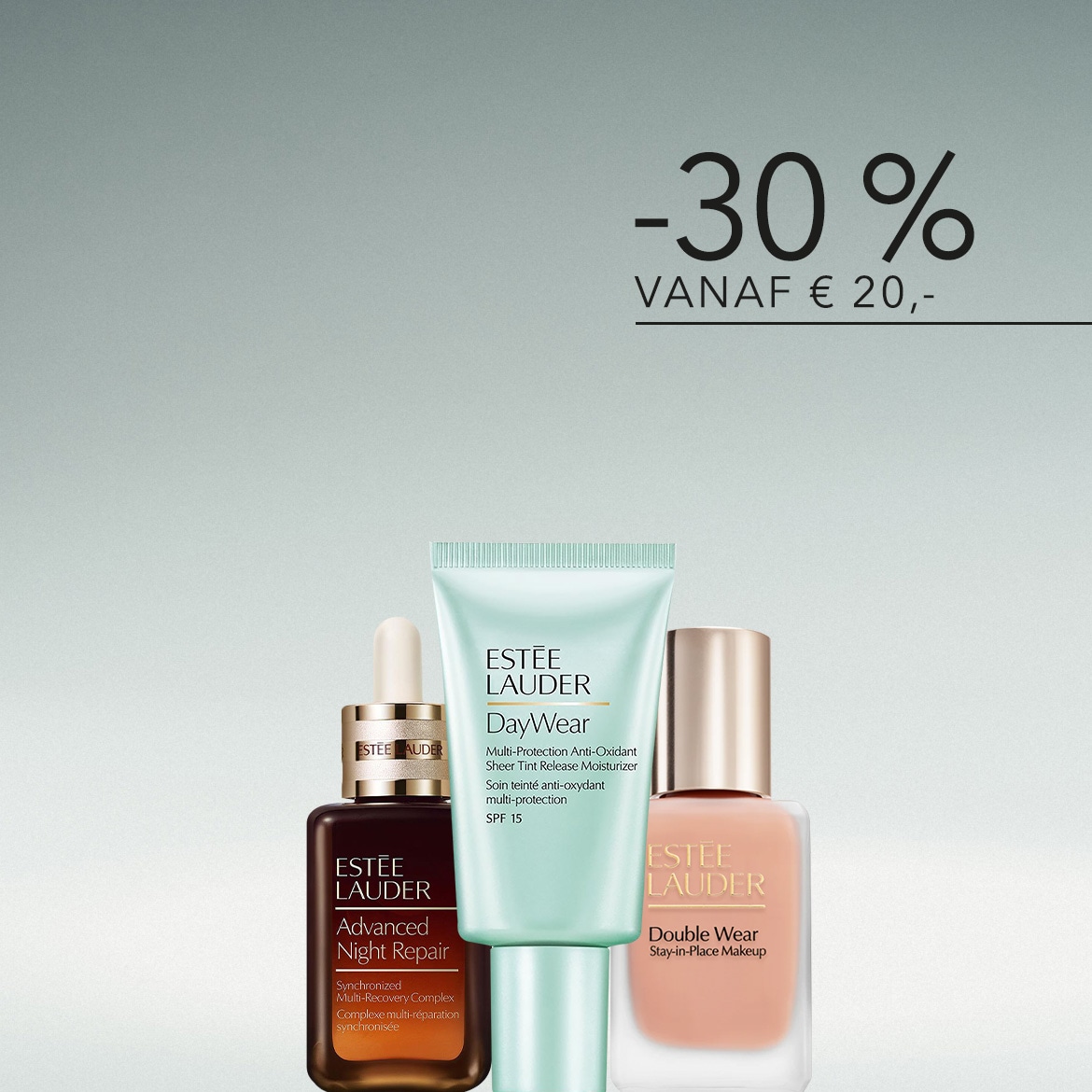 Ontdek de Estée Lauder Advanced Night Repair, DayWear Multi-Protection Anti-Oxidant Sheer Tint Release Moisturizer SPF 15 en Double Wear Stay-in-Place Makeup, nu met 30% korting vanaf €20,-.