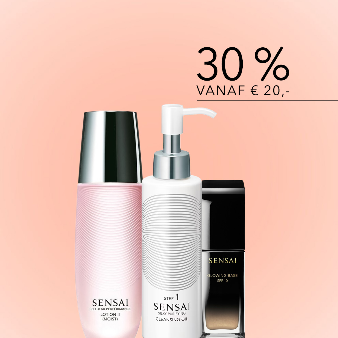 Ontdek Sensai Cellular Performance Lotion II, Silky Purifying Cleansing Oil en Glowing Base SPF 10, nu met 30% korting vanaf €20!