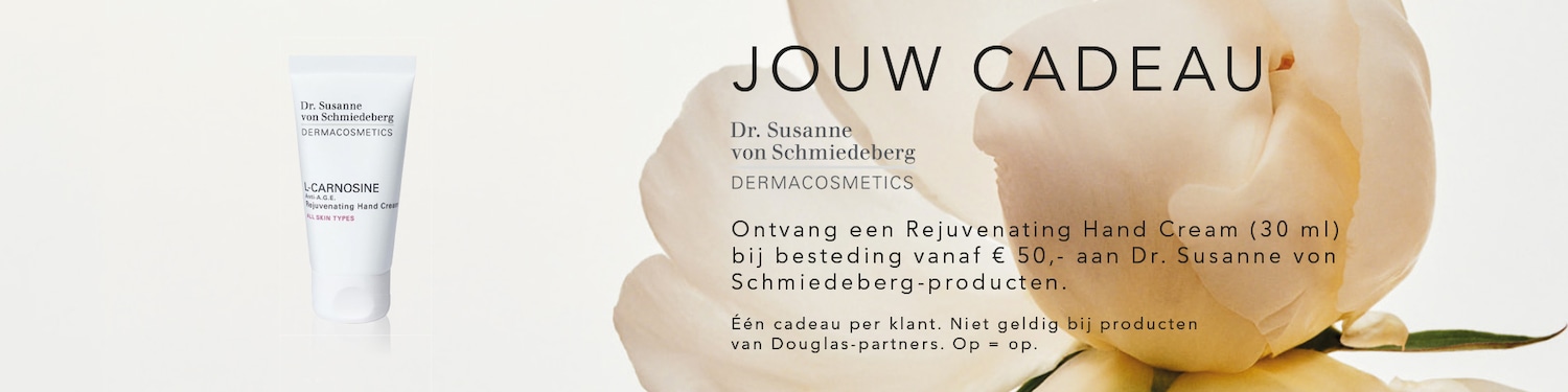 Ontvang een gratis Dr. Susanne von Schmiedeberg L-Carnosine Anti-A.G.E. Rejuvenating Hand Cream (30 ml) bij besteding vanaf € 50,- aan Dr. Susanne von Schmiedeberg-producten.