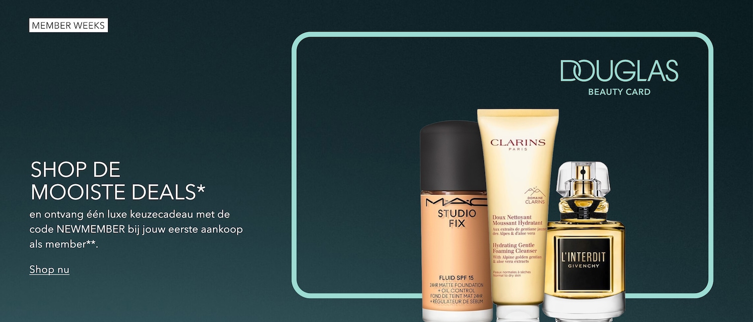 Ontdek de Member Weeks bij Douglas en shop de mooiste deals, waarbij je een luxe cadeau ontvangt met de code NEWMEMBER bij je eerste aankoop als lid.