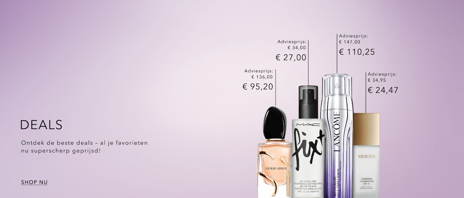 Ontdek de beste deals op je favoriete beautyproducten, nu superscherp geprijsd, met merken zoals Giorgio Armani, MAC, Lancôme en Meroda.