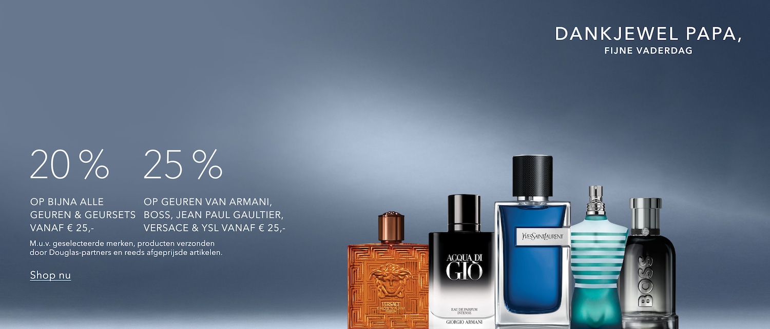 Vier Vaderdag met 20% korting op bijna alle geuren en geursets vanaf €25, en 25% korting op geuren van Armani, Boss, Jean Paul Gaultier, Versace & YSL vanaf €25. Shop nu!