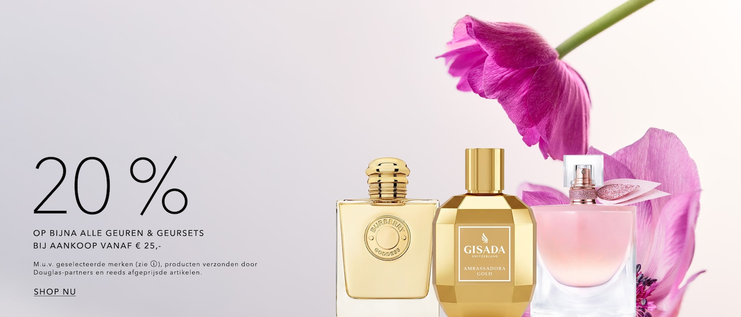 Profiteer van 20% korting op bijna alle geuren en geursets bij een aankoop vanaf € 25,-, exclusief geselecteerde merken en producten verzonden door Douglas-partners.