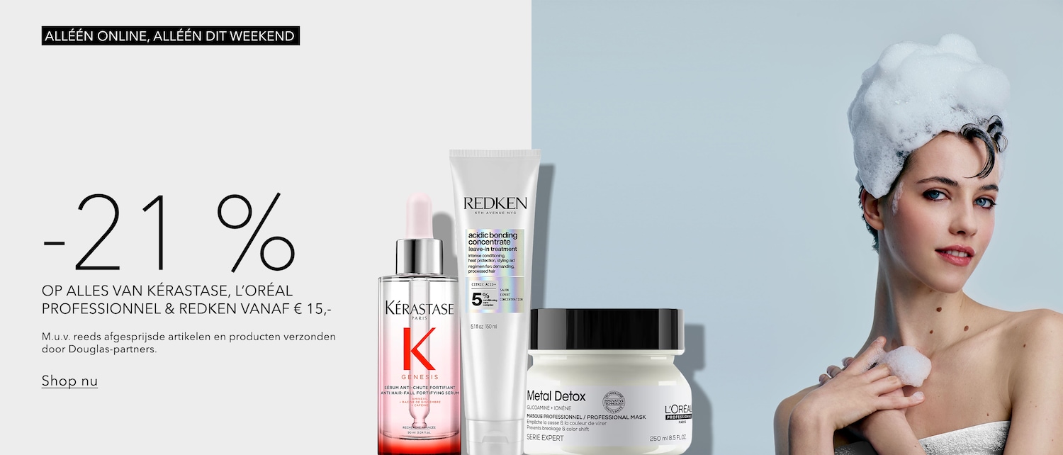 Ontdek exclusieve online aanbiedingen dit weekend: 21% korting op Kérastase, L'Oréal Professionnel en Redken vanaf €15.