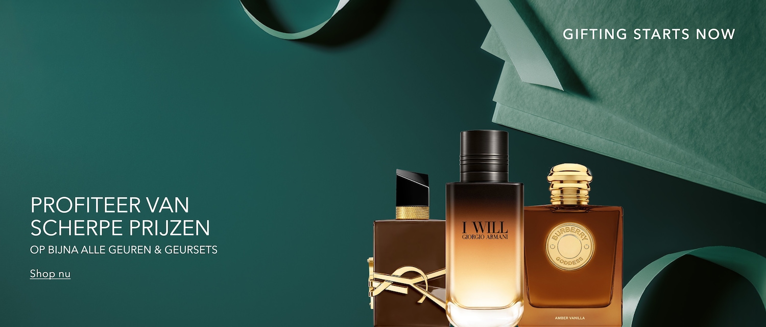 Profiteer van scherpe prijzen op bijna alle geuren en geursets, met een selectie van luxe parfums zoals Giorgio Armani 'I Will' en Burberry Goddess Amber Vanilla, perfect om cadeau te geven.