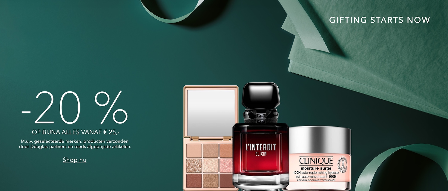Ontdek 20% korting op bijna alles vanaf €25, met uitzondering van geselecteerde merken, producten verzonden door Douglas-partners en reeds afgeprijsde artikelen. Gifting starts now!