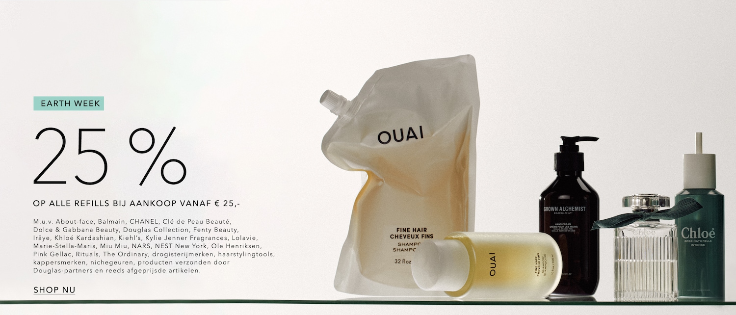 Het is Earth Week met 25% korting op alle refills vanaf € 25,-, inclusief merken zoals OUAI, Grown Alchemist en Chloé.
