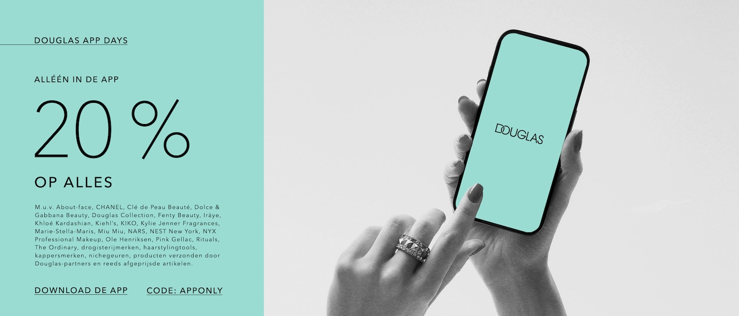 Douglas App Days: Alleen in de app, 20% korting op alles! Download de app en gebruik code APPONLY.