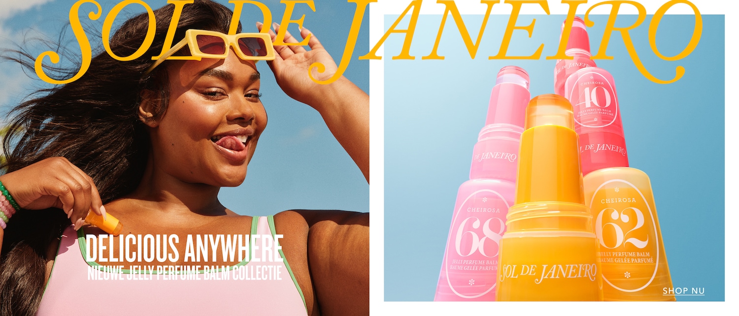 De Sol de Janeiro Jelly Perfume Balm Collectie, met een model met een zonnebril en een potloodstift, belooft een heerlijke geurervaring voor onderweg.