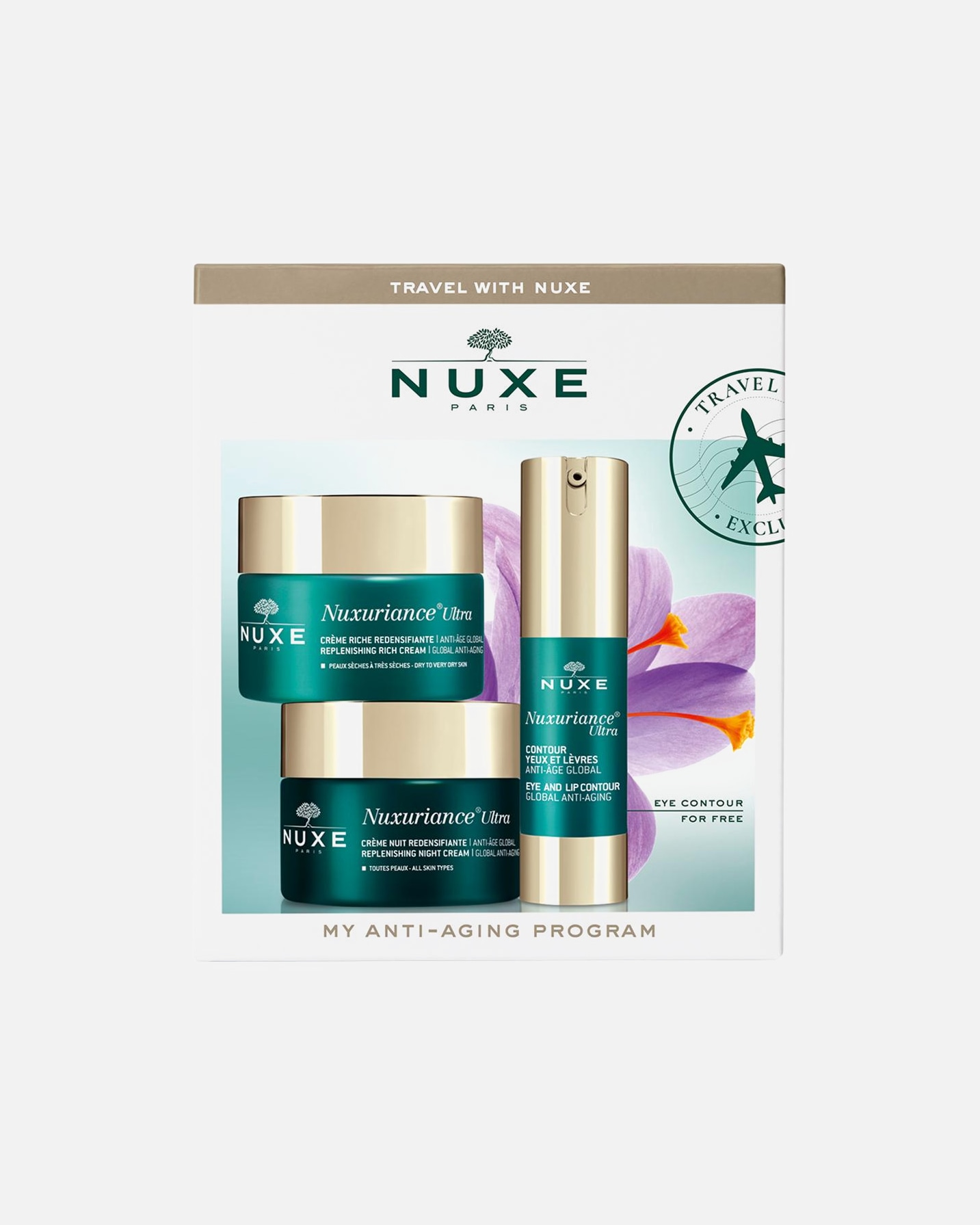 Gezichtsverzorgingsset voor NUXEMijn antiverouderingsprogrammaReplenishing Rich Cream 50 ml + Replenishing Night Cream 50 ml + Eye & Lip Contour 15 ml 1 Stk.