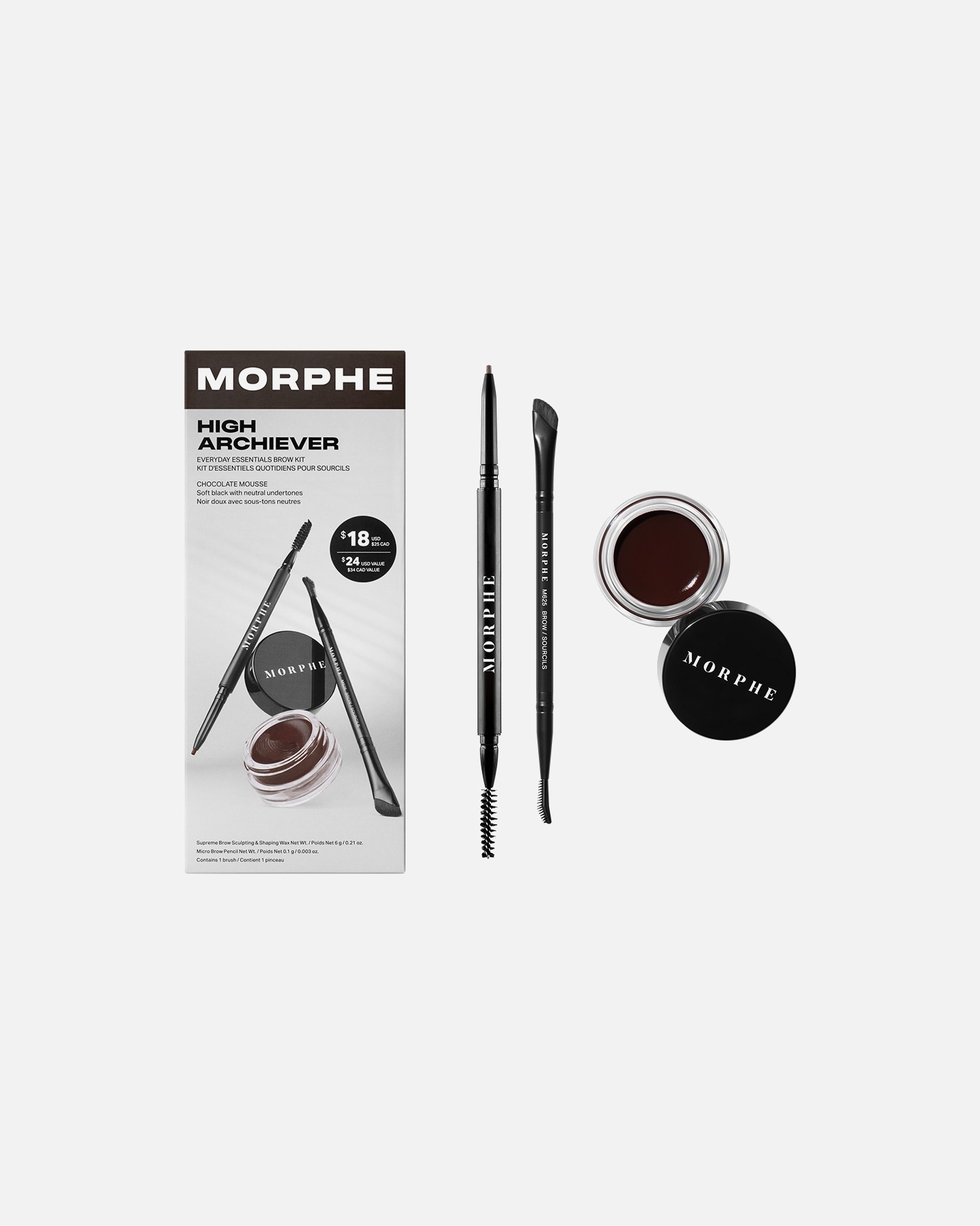 Wenkbrauw make-up set voor UnisexMorpheHigh Archiever Everyday Essentials Brow KitCHOCOLATE MOUSSE