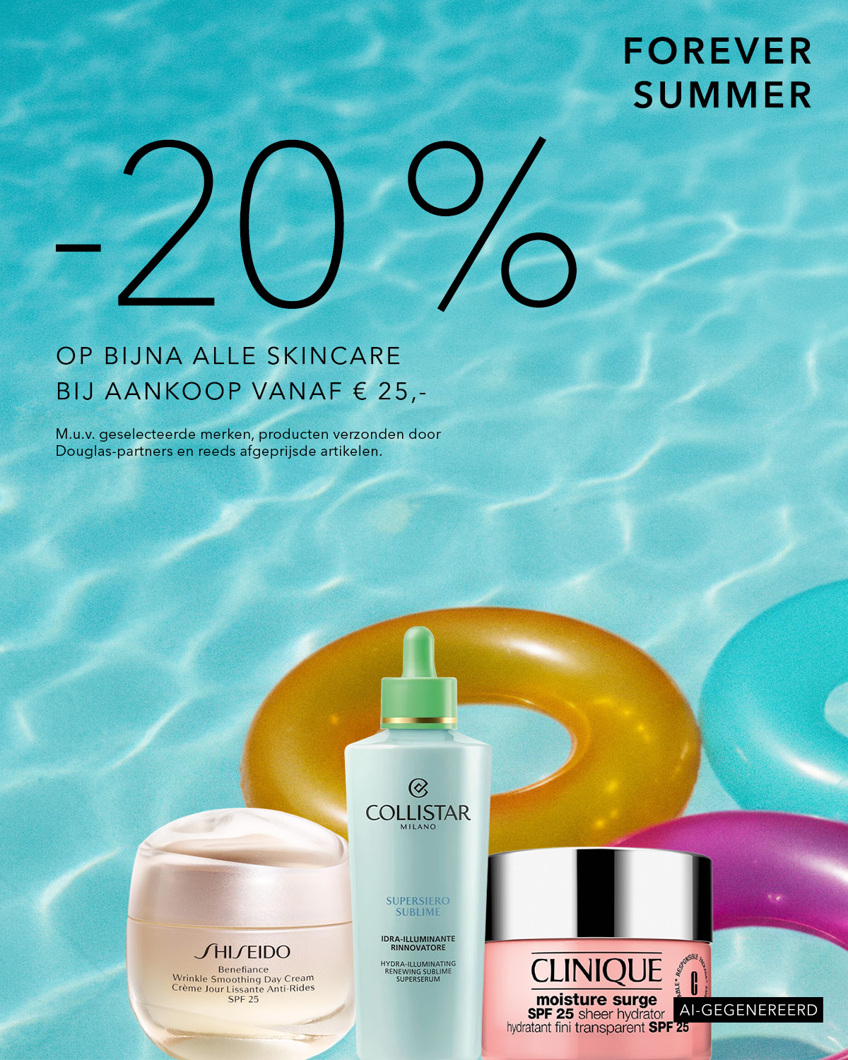 Profiteer van 20% korting op bijna alle skincare bij een aankoop vanaf €25, met uitzondering van geselecteerde merken, producten verzonden door Douglas-partners en reeds afgeprijsde artikelen.