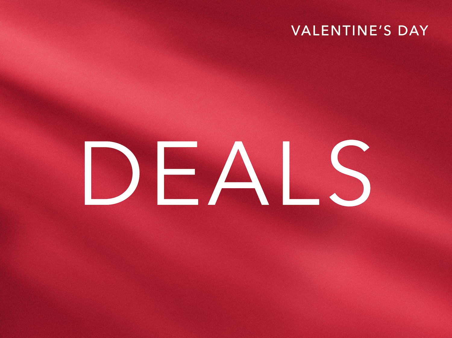 Rode achtergrond met de tekst 'DEALS' in witte letters en 'VALENTINE'S DAY' in de rechterbovenhoek.