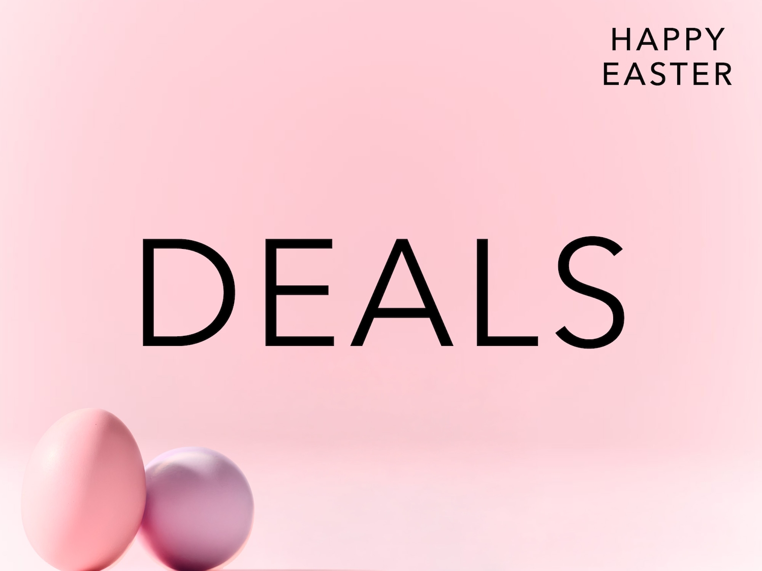 Vrolijk Pasen! Ontdek geweldige deals met een zachtroze achtergrond en paaseieren in roze en lila tinten.