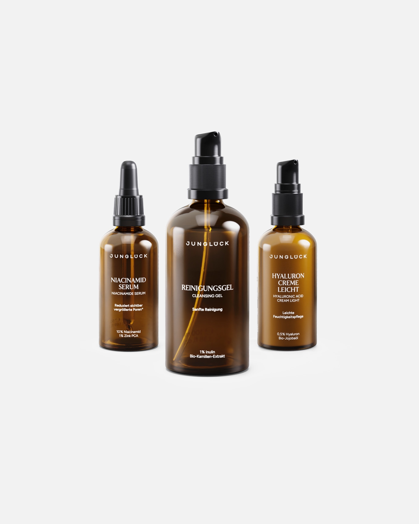 Gezichtsverzorgingsset voor UnisexJunglückReinigingsgel Niacinamide Serum Hyaluron Crème Light Set180 ml