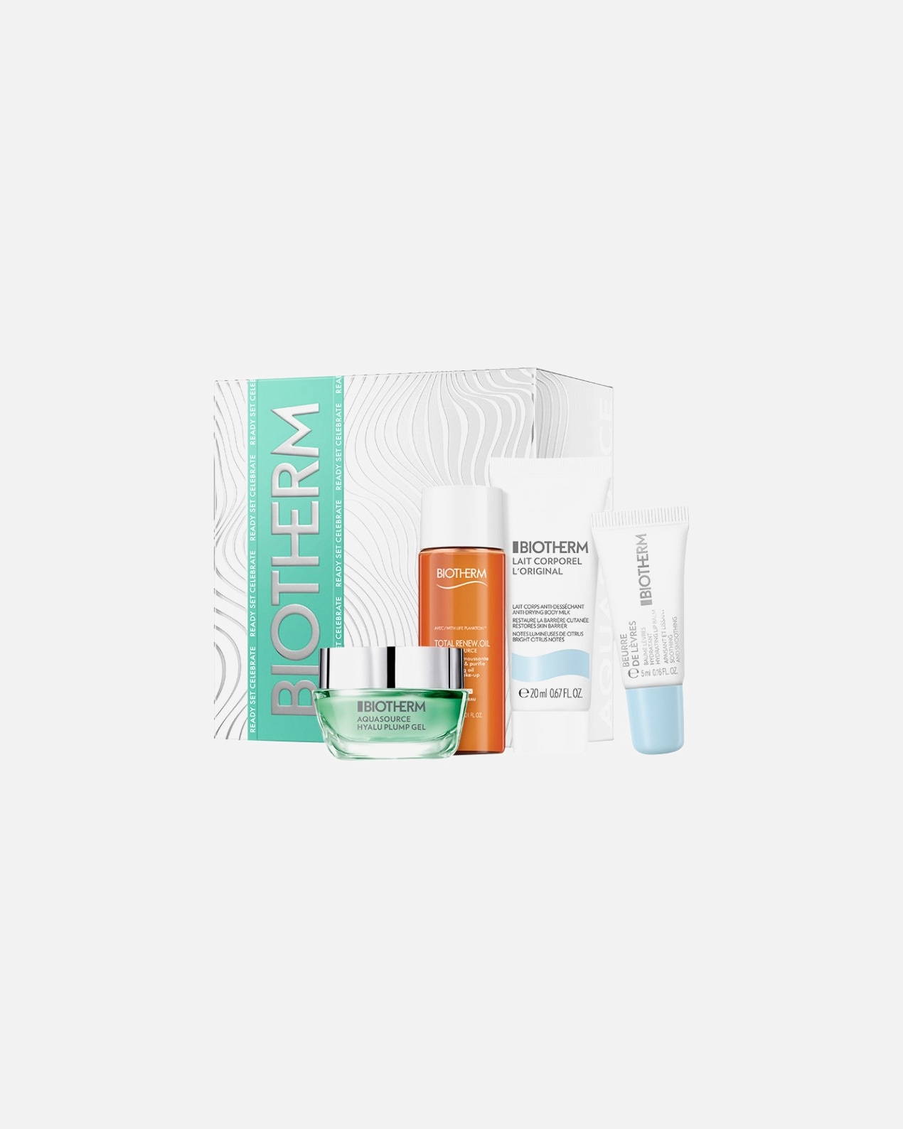 voor BiothermAquasource Hyalup Recruit SetAquasource Hyalu Plump Gel 15 ml + Biosource Total Renew Oil 30 ml + Lait Corporel 20 ml + Beurre de Lèvres 5 ml