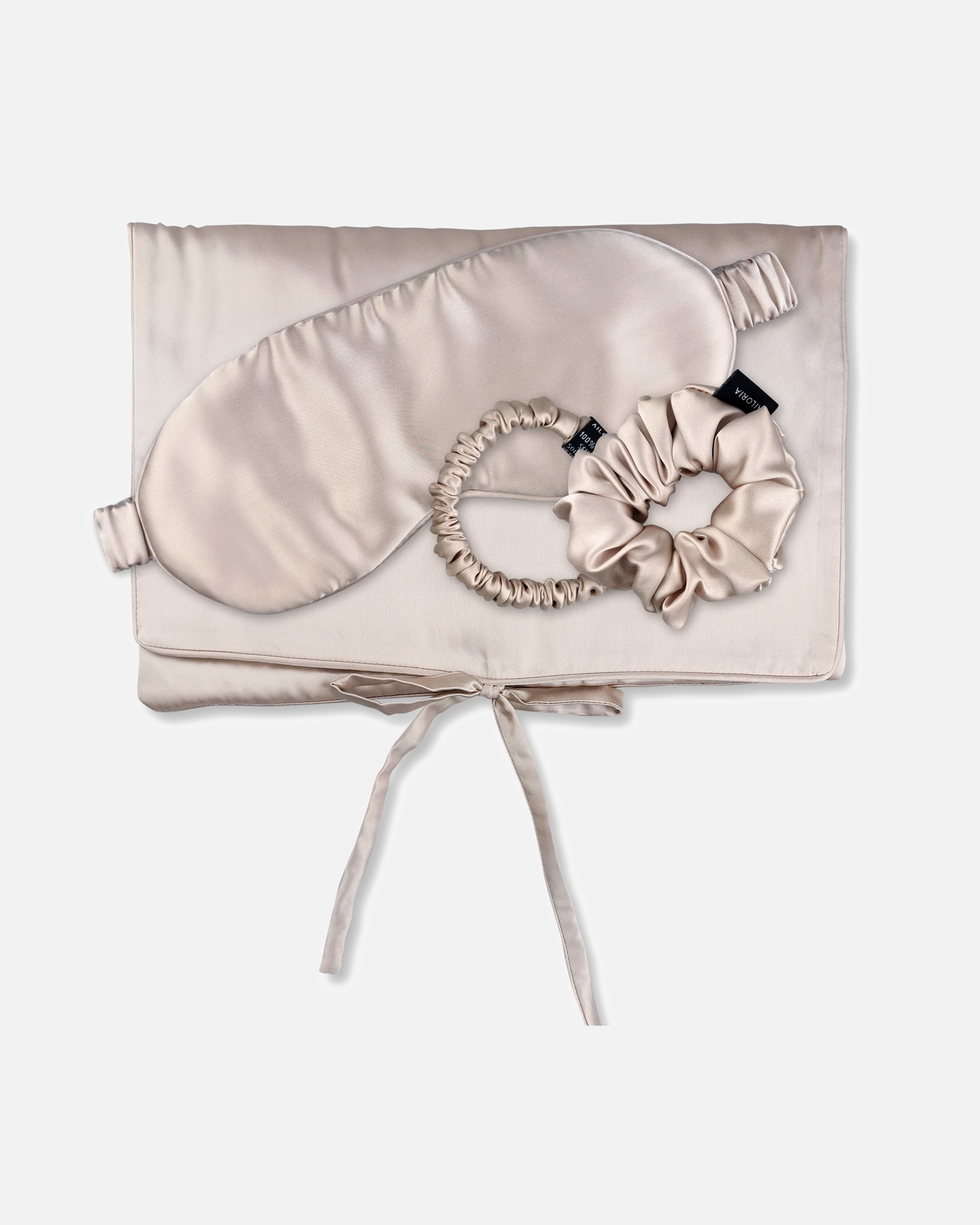 Haarband voor AiloriaTRAVEL SET HAIR Zakje, Slaapmasker, Scrunchie S & Scrunchie Mbeige