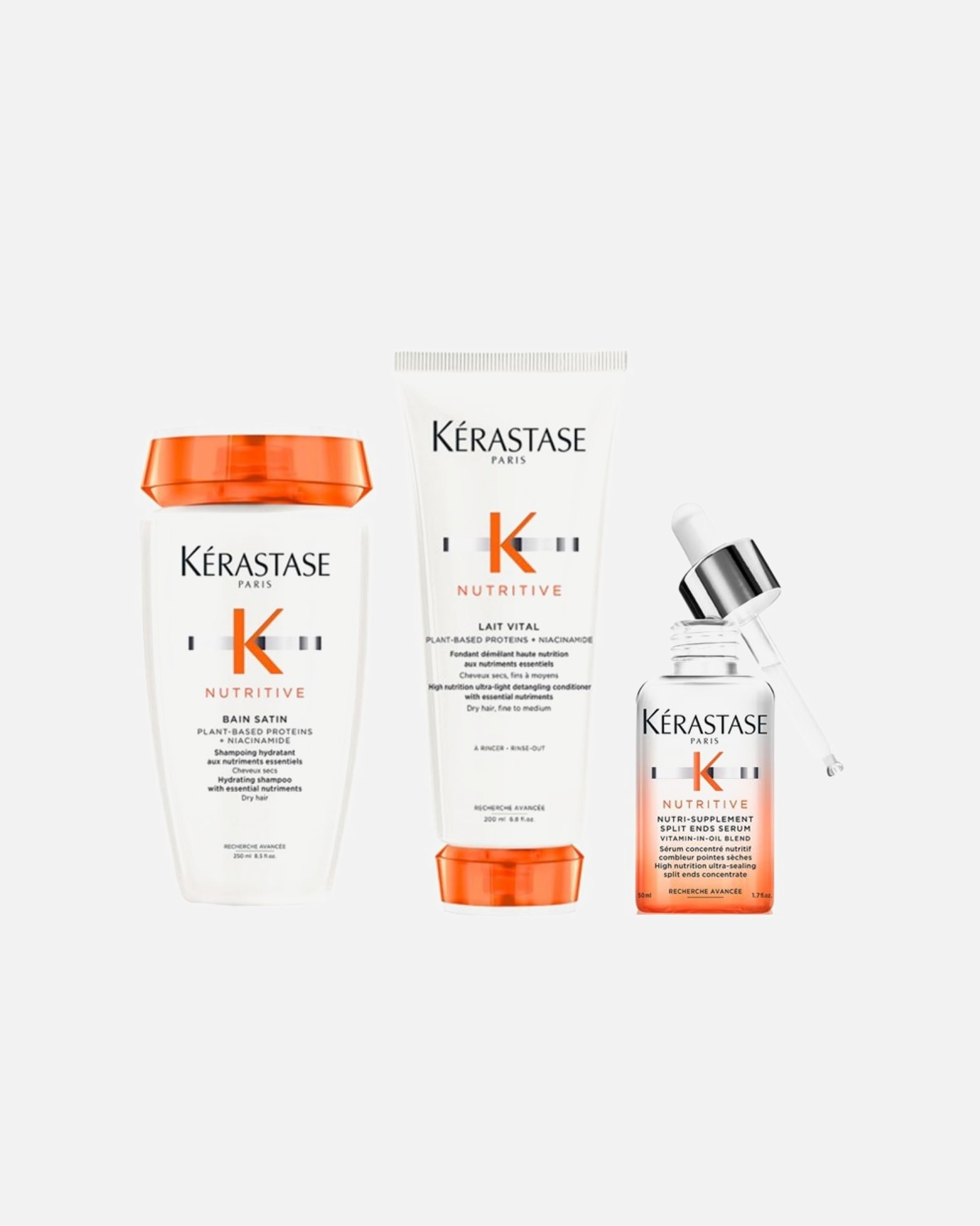 Haarverzorgingsset voor KérastaseNutritive Set Split Ends (Bain Satin/ Lait Vital/ Split Ends Serum)1 stuk