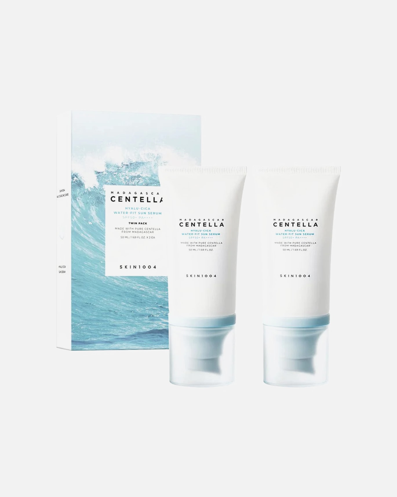 Zonnebrandcrème voor UnisexSKIN1004Madagascar Centella Hyalu-Cica Water-Fit Sun Serum SPF50+ PA++++ Twin Pack100ml