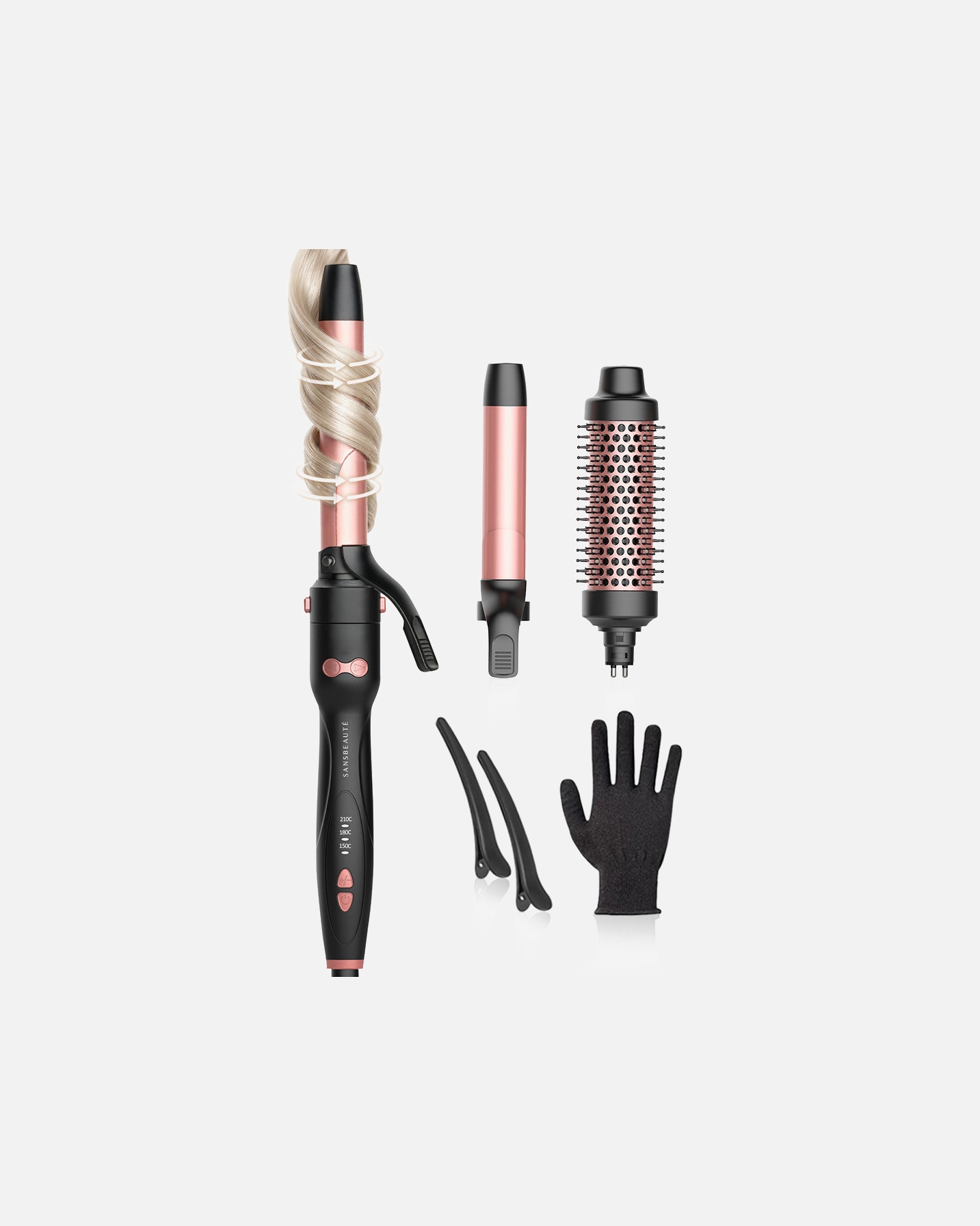 Haarstylingset voor UnisexSansbeauteDefault Brand Line3 in 1 Automatische Krultang met Klem - 25mm tot 38mm - Keramische Haarkruller - Haarstyler - Curling Iron - Krulborstel1 Piece