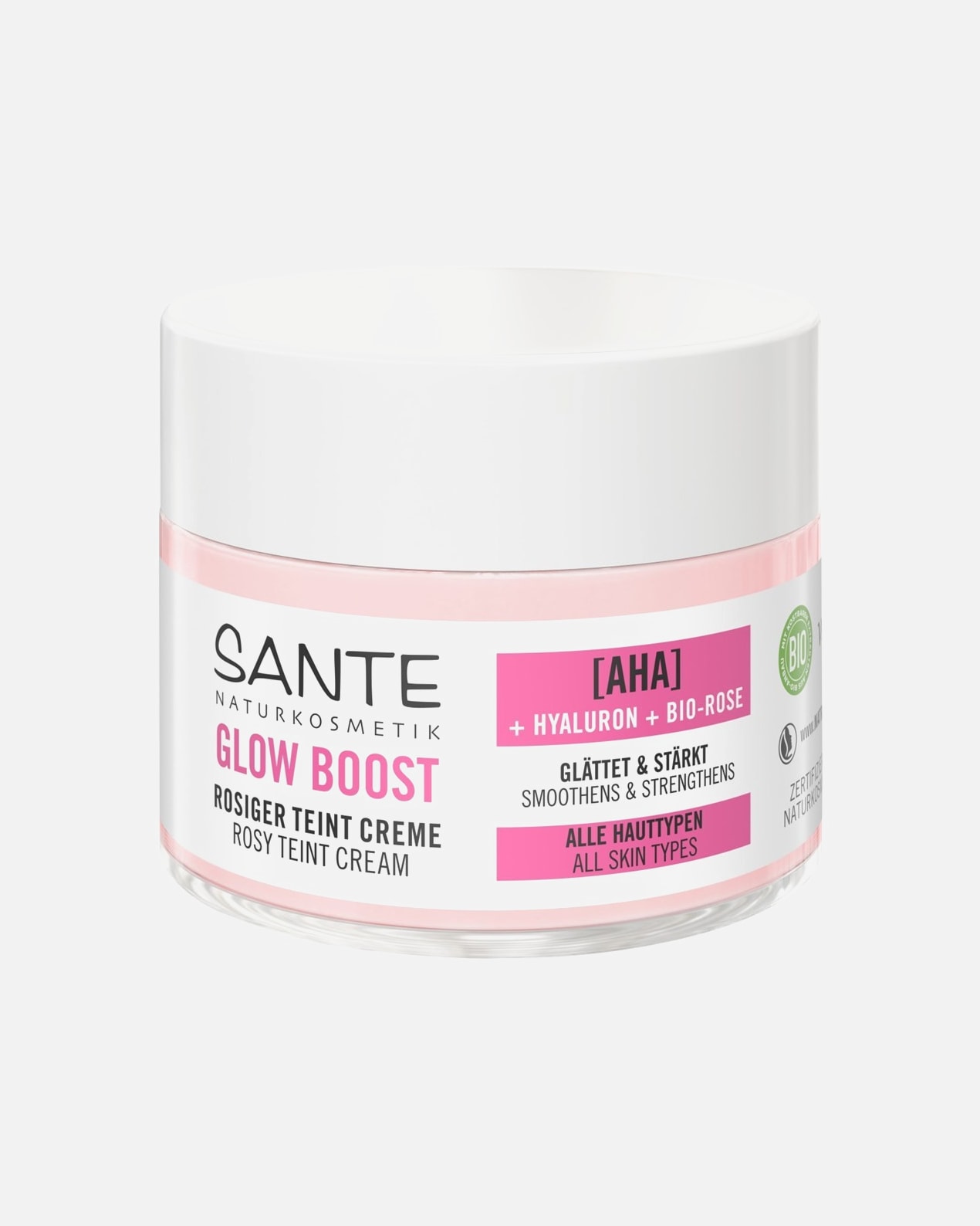 Gezichtscrème voor UnisexSanteGlow Boost Teintcrème met AHA, hyaluronzuur en biologische roos50 ml