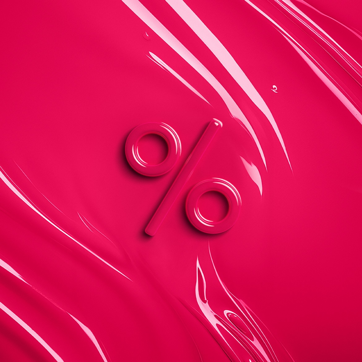 Een roze achtergrond met een glanzende textuur en een roze percentage teken in het midden.